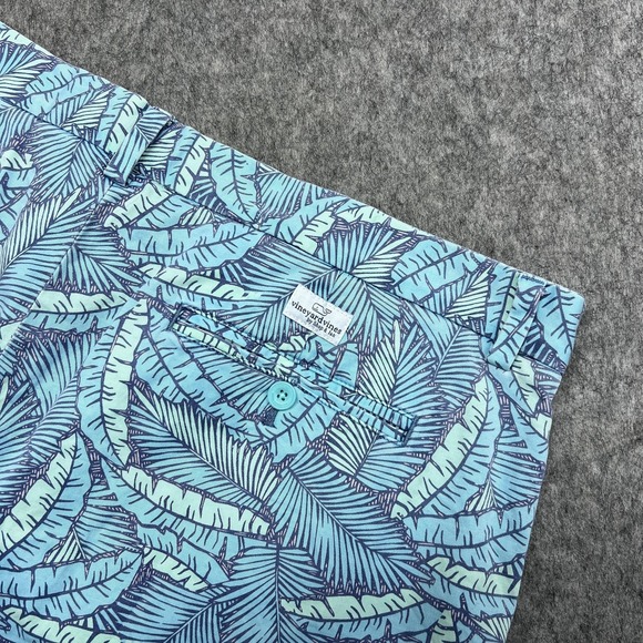 Vineyard Vines Shorts Mens 38 Blue Breaker Short Tropical Leaf Chino Stretch - Picture 10 of 16